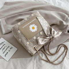 Women Summer Sunflower Straw Large Tote Bag Beach Shoulder Handbag