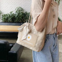Women Summer Sunflower Straw Large Tote Bag Beach Shoulder Handbag