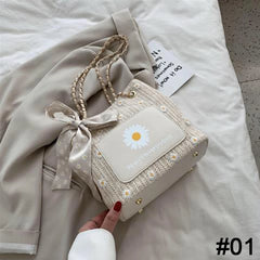 Women Summer Sunflower Straw Large Tote Bag Beach Shoulder Handbag