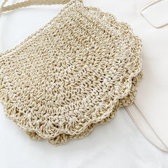 Vintage Woven Half Round Straw Beach Bag Bohemian Crossbody Rattan Bag