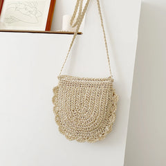 Vintage Woven Half Round Straw Beach Bag Bohemian Crossbody Rattan Bag
