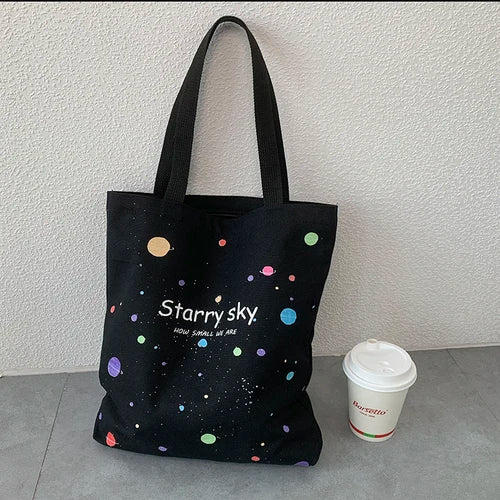 Japanese Style Starry Sky Canvas Tote Bag for Women