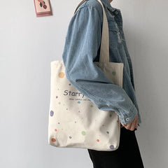 Japanese Style Starry Sky Canvas Tote Bag for Women
