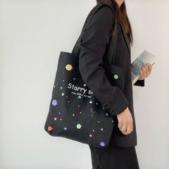 Japanese Style Starry Sky Canvas Tote Bag for Women