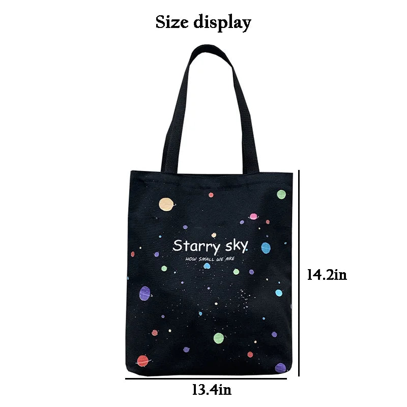 Japanese Style Starry Sky Canvas Tote Bag for Women