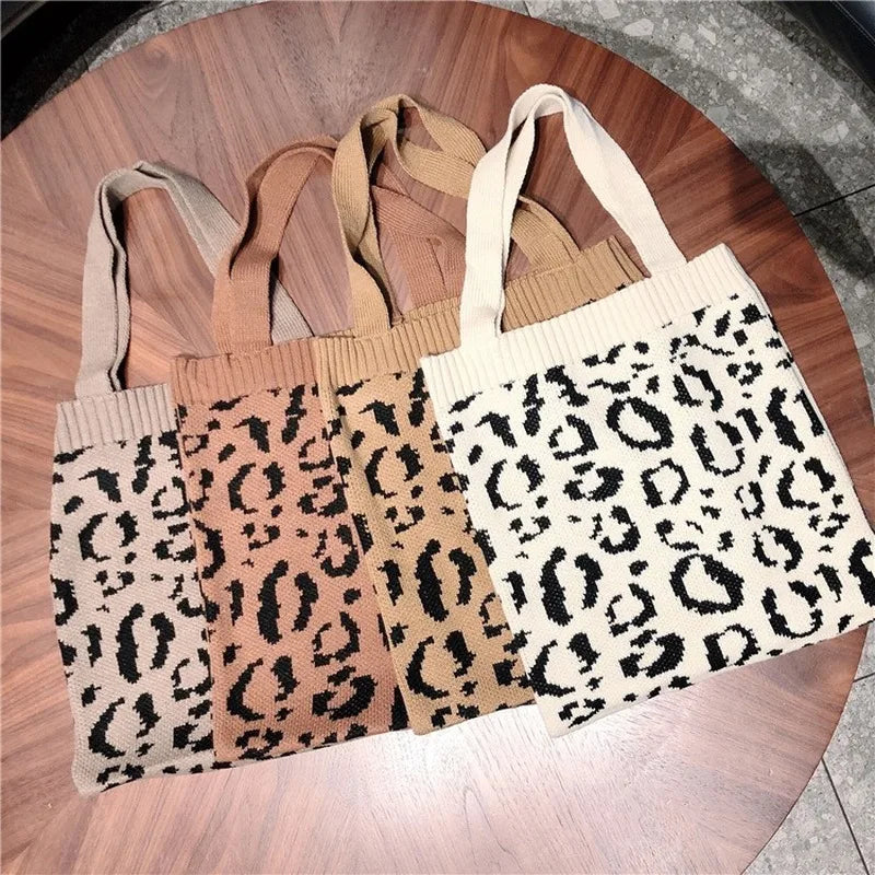 Japanese Style Knitted Leopard Shoulder Bag