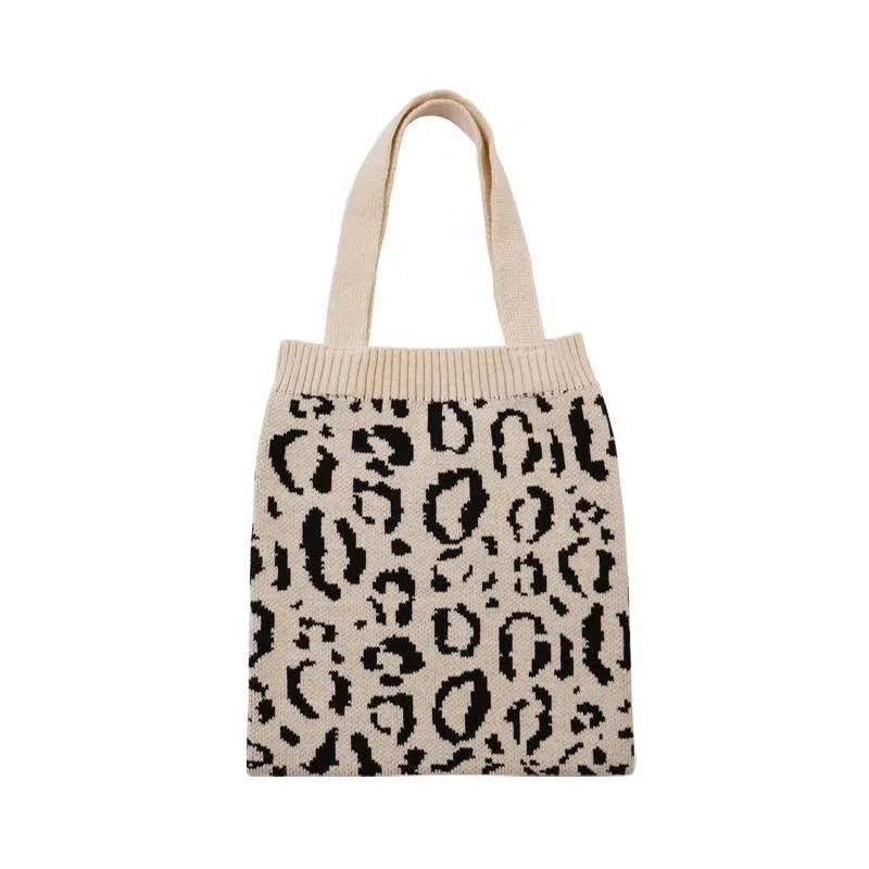 Japanese Style Knitted Leopard Shoulder Bag