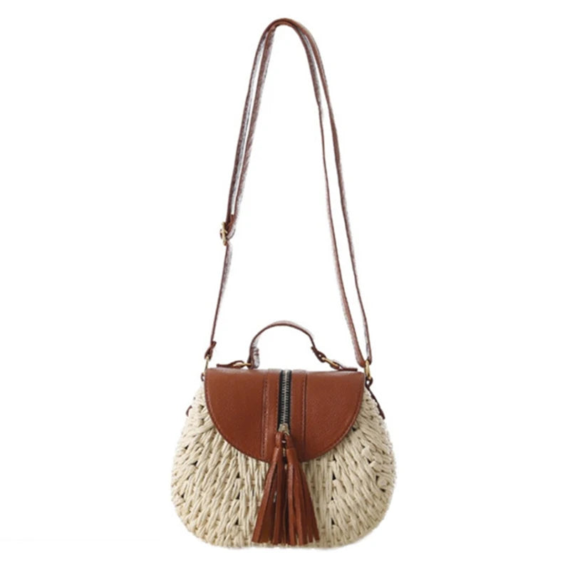 Bohemian Tassel Straw Crossbody Bag for Women