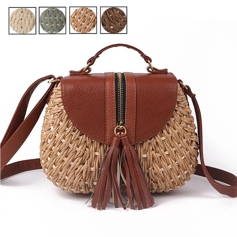 Bohemian Tassel Straw Crossbody Bag for Women