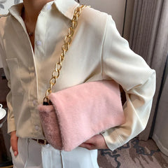 Leopard Print Thick Chain Shoulder Bag Plush Handbag