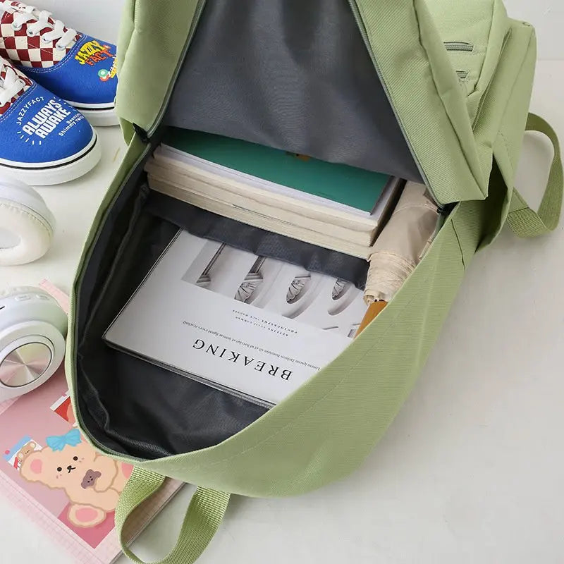 4 Pcs Sets Schoolbags For Teenage Girl Women Backpack Nylon Laptop