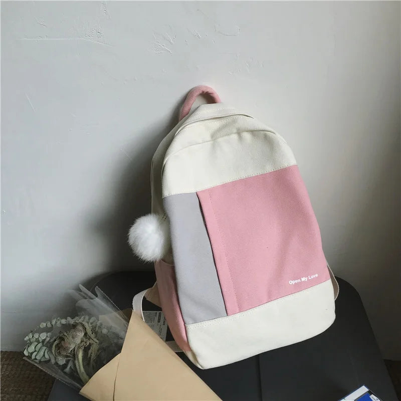 Teenagers Women Canvas Backpack Middle School Student Book Bags Girls Travel