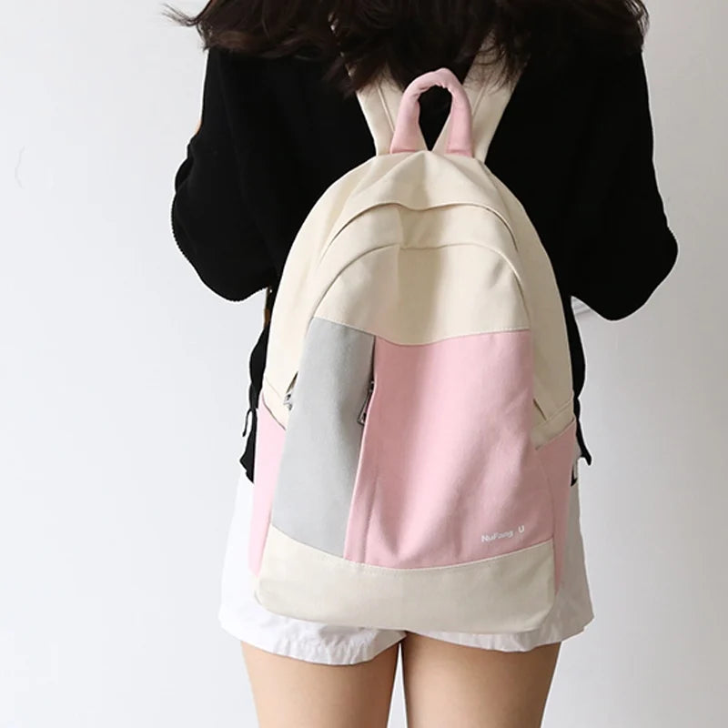 Teenagers Women Canvas Backpack Middle School Student Book Bags Girls Travel
