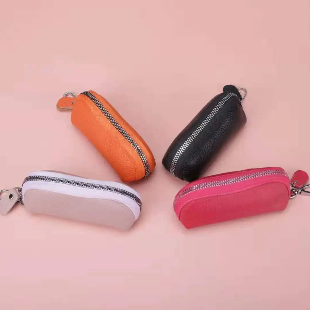 Cow Real Leather Key Wallet Function Key Case Zipper Holder