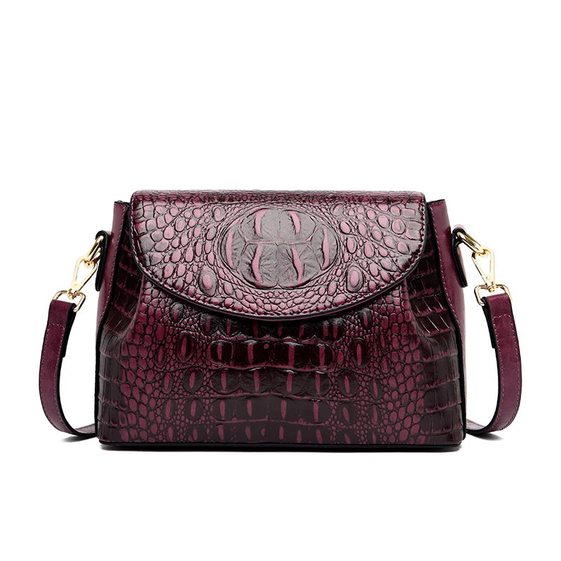 Women's Crocodile Pattern Shoulder Bag - Genuine Leather