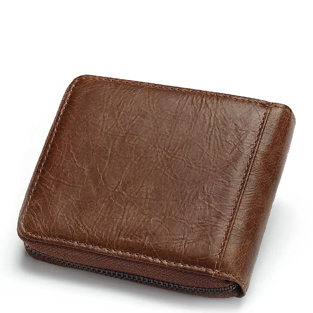 Leather Men Short Purse Letter Snap Fastener Zipper Clutch