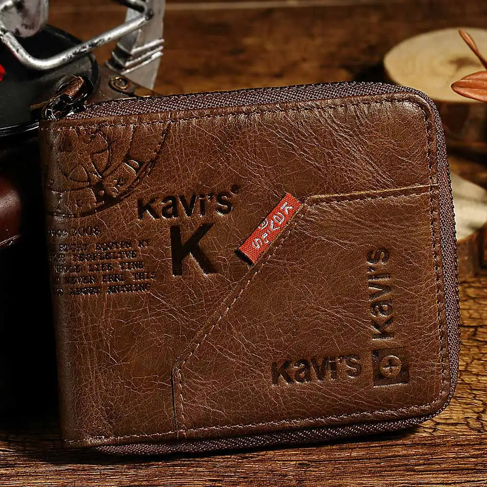 Leather Men Short Purse Letter Snap Fastener Zipper Clutch