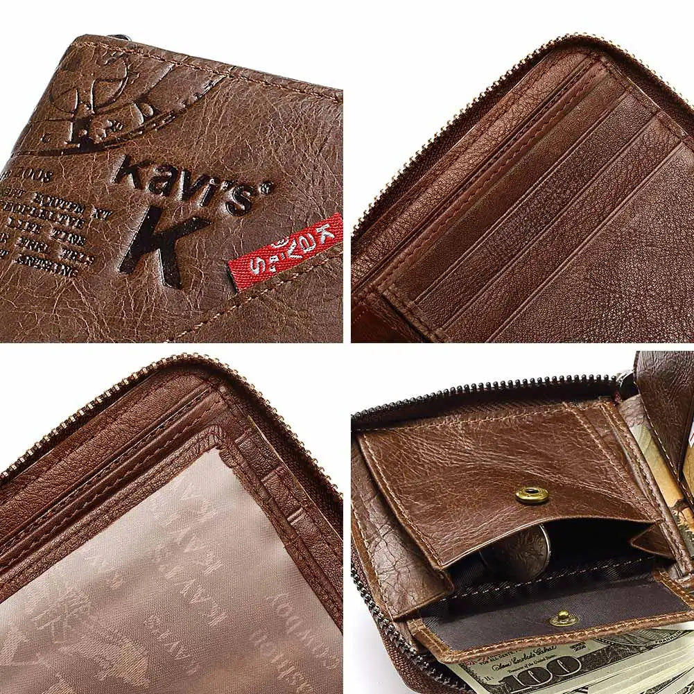 Leather Men Short Purse Letter Snap Fastener Zipper Clutch