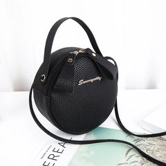 Women Circular Messenger Bag Mini Round Handbag PU Leather Crossbody Bag