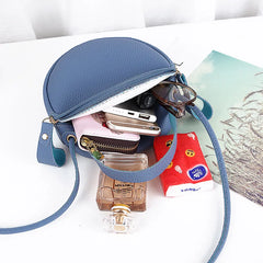 Women Circular Messenger Bag Mini Round Handbag PU Leather Crossbody Bag