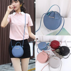 Women Circular Messenger Bag Mini Round Handbag PU Leather Crossbody Bag