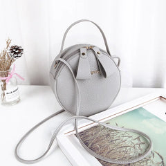 Women Circular Messenger Bag Mini Round Handbag PU Leather Crossbody Bag