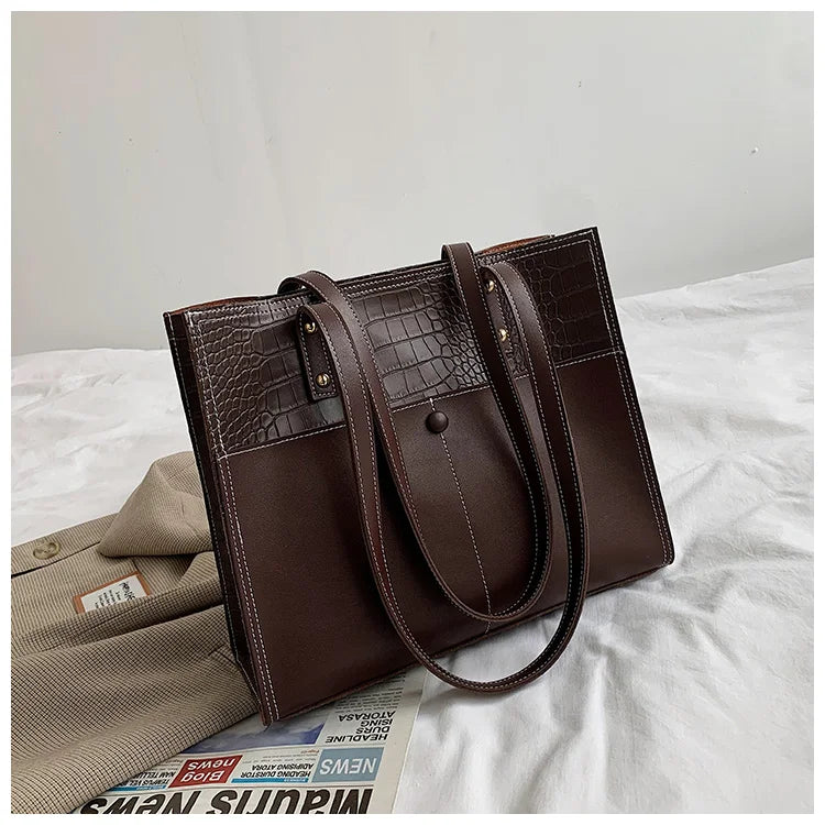 Women Bag Winter Large Capacity Handbags Casual Patchwork PU Leather