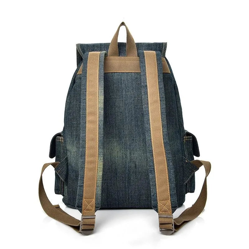 Women's Denim Drawstring Backpack College School Bag