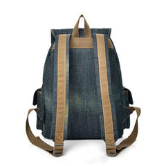 Women's Denim Drawstring Backpack College School Bag
