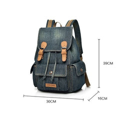 Women's Denim Drawstring Backpack College School Bag