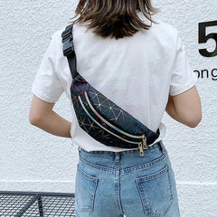 Pink Holographic Waist Bag Geometric Fanny Pack Female Belt Bag