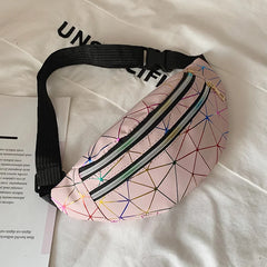 Pink Holographic Waist Bag Geometric Fanny Pack Female Belt Bag