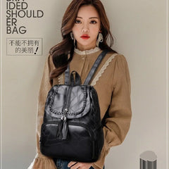 Small Leather Backpack Zipper Schoolbag Student Bookbag