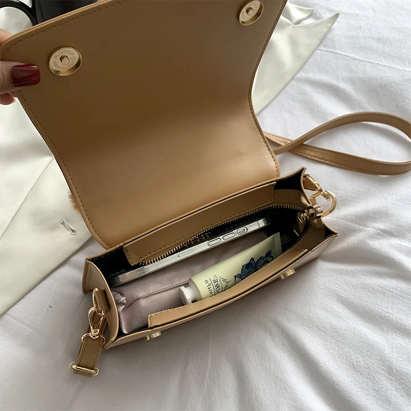 Plush Top-Handle Crossbody Bag Vintage PU Leather Handbag