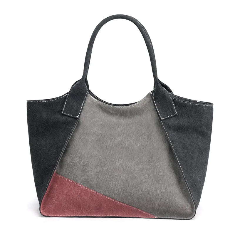 Patchwork Canvas Bag Women Large Capacity Casual Commuter Shoulder Bags