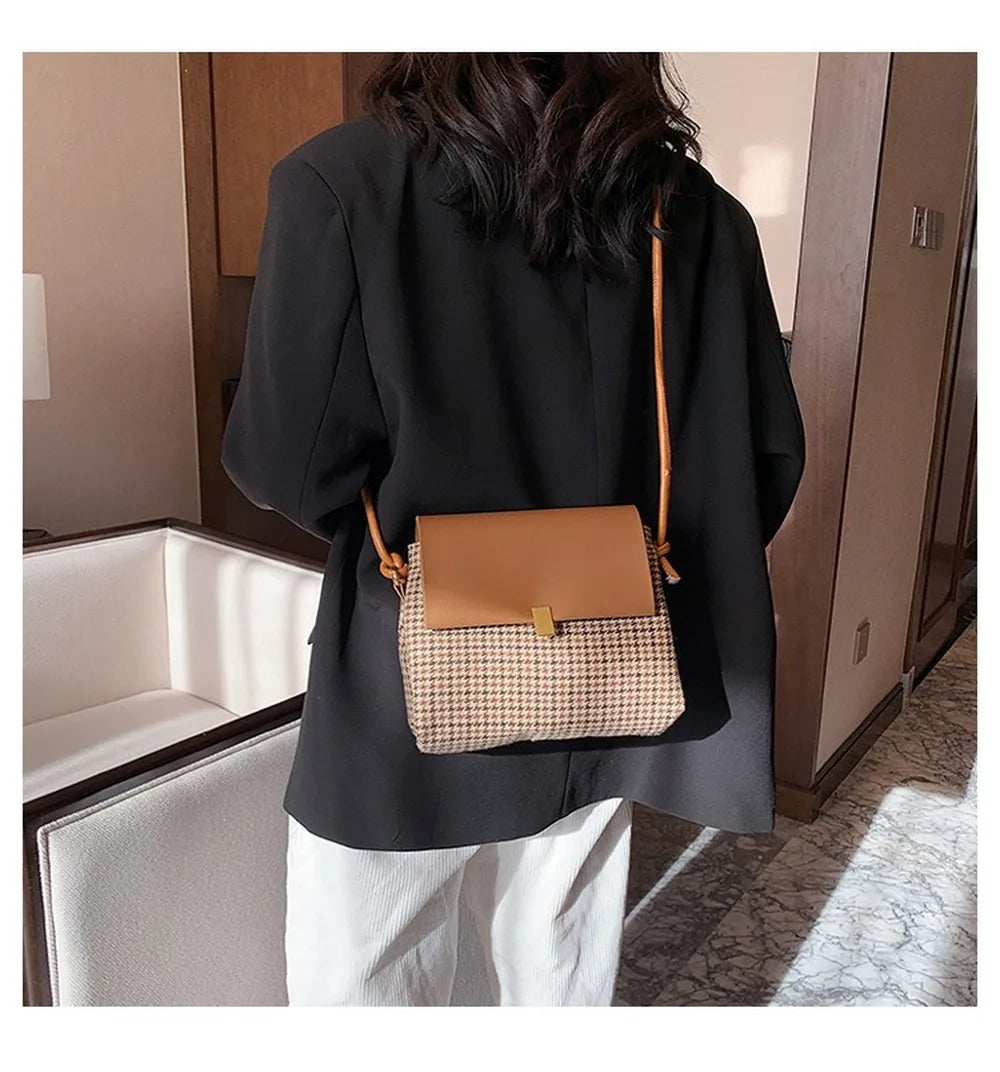 Women Bag Plaid Print PU Shoulder Bag Messenger Crossbody Square Bag