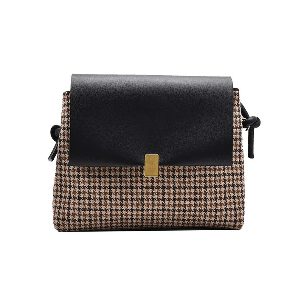Women Bag Plaid Print PU Shoulder Bag Messenger Crossbody Square Bag