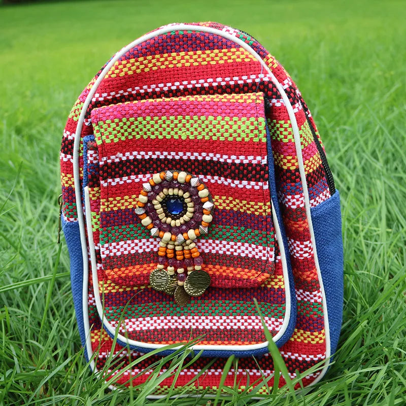 Women Ethnic Embroidery Canvas Backpack Large Capacity Travel Bags