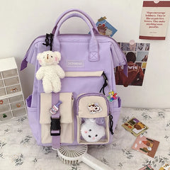 Preppy Purple Backpack Women Waterproof Fancy High School Bags