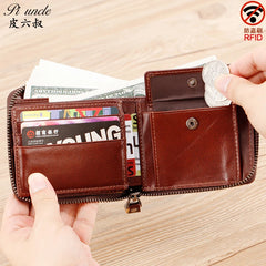 RFID Leather Men's Mini Wallet Short Man Coins Pocket Top Male Money Bags