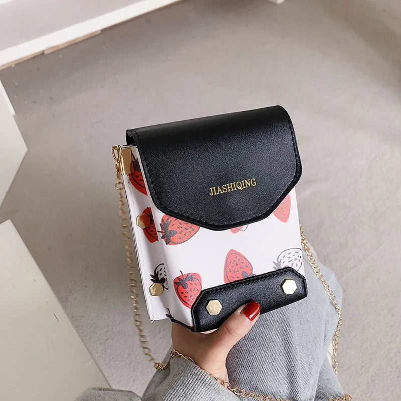 Spring Girl Bag Small Square Shoulder Bag PU Leather Strawberry Printing Phone P