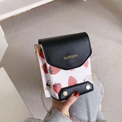 Spring Girl Bag Small Square Shoulder Bag PU Leather Strawberry Printing Phone P