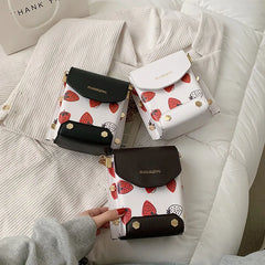Spring Girl Bag Small Square Shoulder Bag PU Leather Strawberry Printing Phone P