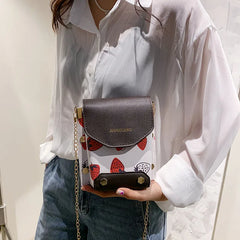 Spring Girl Bag Small Square Shoulder Bag PU Leather Strawberry Printing Phone P
