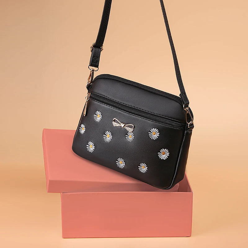 Spring Daisy Satchel Sweet Embroidery Shoulder Bag