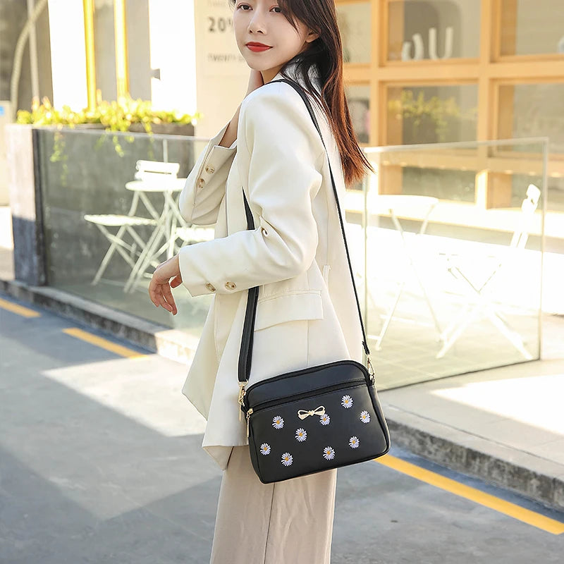Spring Daisy Satchel Sweet Embroidery Shoulder Bag