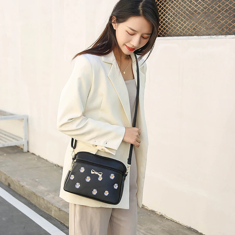Spring Daisy Satchel Sweet Embroidery Shoulder Bag