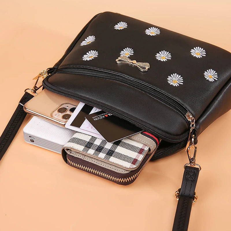 Spring Daisy Satchel Sweet Embroidery Shoulder Bag