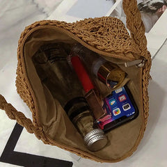 Summer Straw Crossbody Bags Women Crochet Braided Shoulder Bag Rattan Beach Bag
