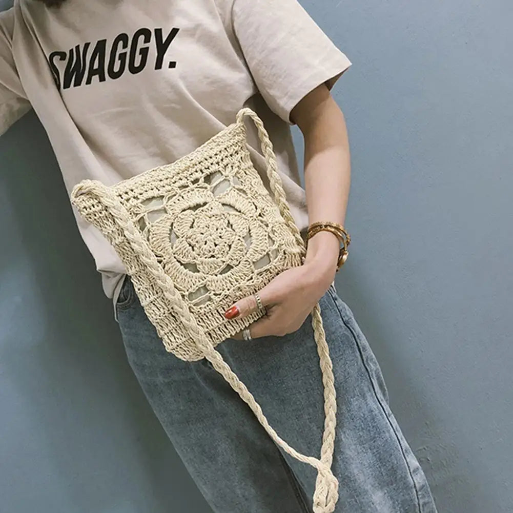 Summer Straw Crossbody Bags Women Crochet Braided Shoulder Bag Rattan Beach Bag